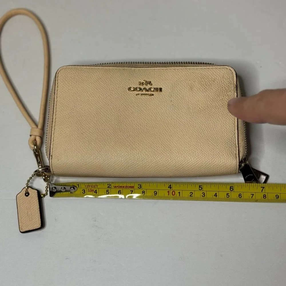 Coach Beige Leather Zip Around Wristlet Wallet